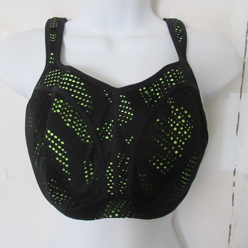 Panache Sports Bra 30GG Black Mesh Neon High Impact Sport Running 5021C